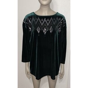 Bob Macke Hunter Green Velour Womens Silver Sequin Wearable Art  Top Holiday M